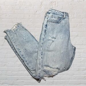 Tinseltown Light Blue Lightning Bolt Embroidered Pattern Jeans in Junior’s 5